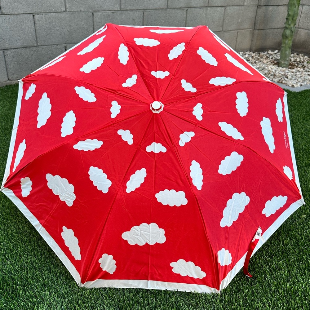 Courrèges Paris Iconic Cloud Print Umbrella • Rare Mod Designer • Red & White